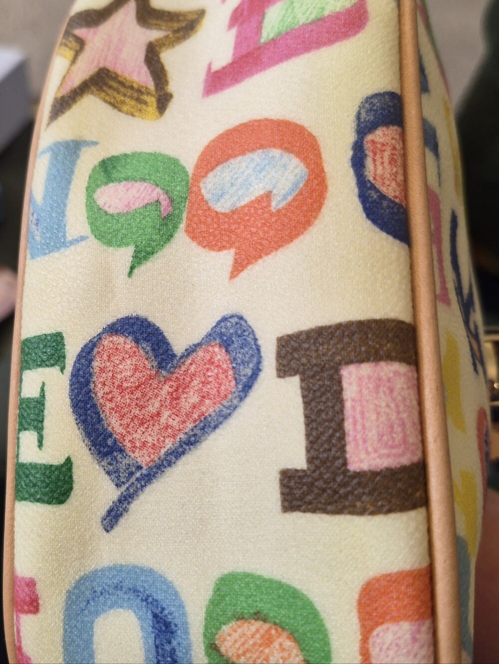 Dooney & Bourke Multicolor Letter-Print Crossbody with Tan Trim And Rainbow Zip - Picture 15 of 16